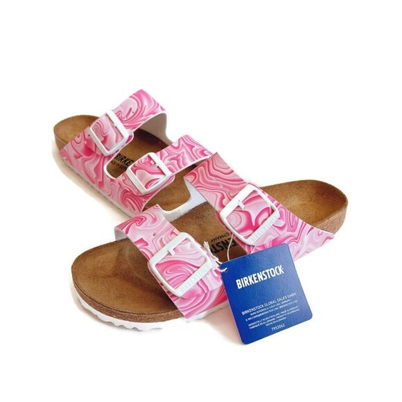 Birkenstock Arizona Birko-Flor Sandals Womens 6 Marble Twirl Fuchsia Tulip Pink - Picture 5 of 9